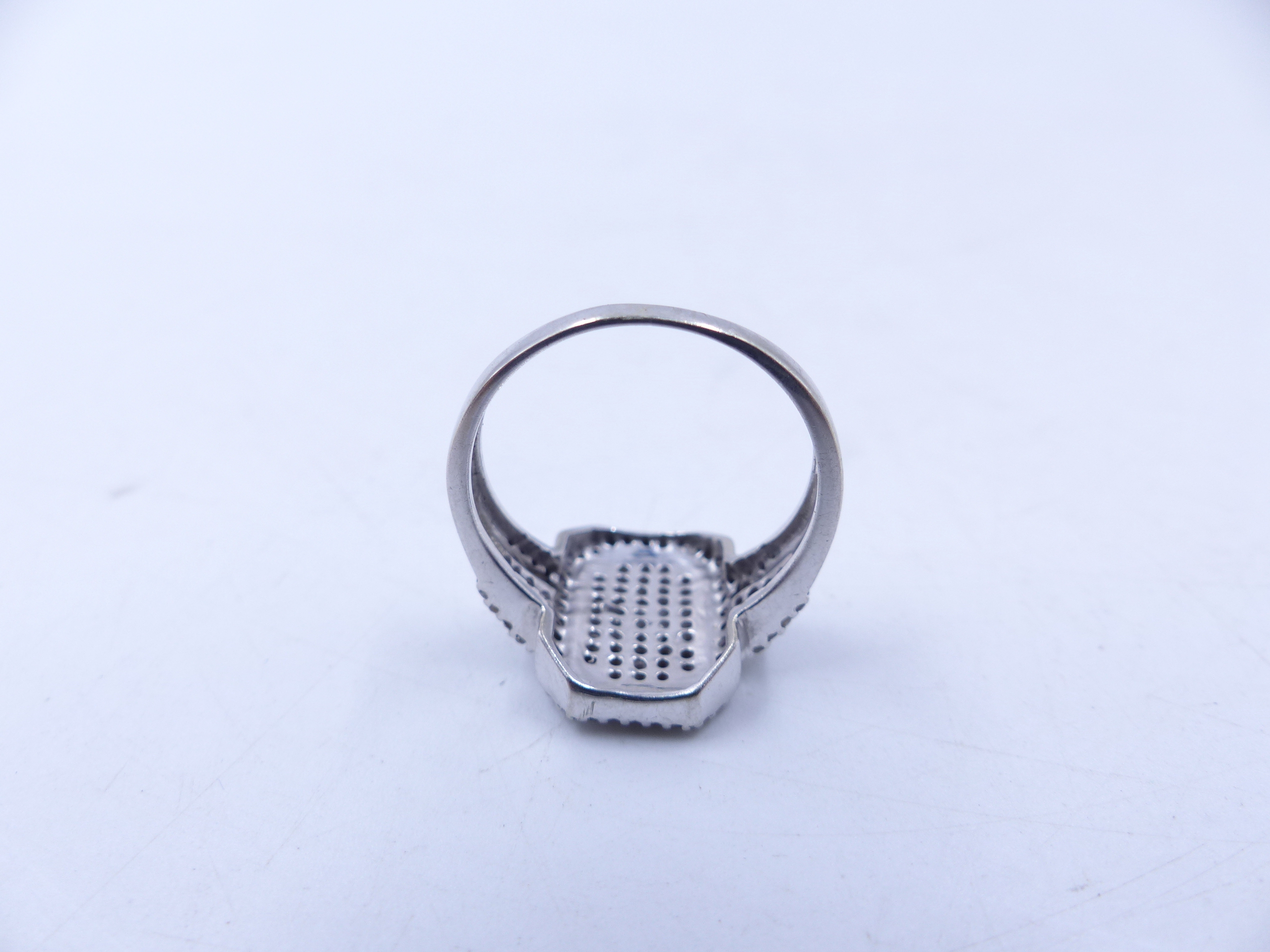 A 9ct WHITE GOLD DIAMOND PAVE SET RING. THE OCTAGONAL HEAD MEASURES 1.5cm X 1.1cm, WEIGHT 4.5grms, - Image 9 of 13