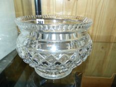 A CUT GLASS ROSE BOWL, TRAY, A SET OF SIX FRENCH GILT METAL LICQUEUR HOLDERS, ETC.