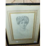 19th/20th.C.ENGLISH SCHOOL. PORTRAIT OF A CLASSICAL MAIDEN INITIALLED E.J.P. AND DATED 1908, PENCIL.