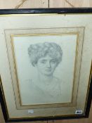 19th/20th.C.ENGLISH SCHOOL. PORTRAIT OF A CLASSICAL MAIDEN INITIALLED E.J.P. AND DATED 1908, PENCIL.