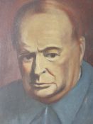 ADRIAN MURRAY HAYDEN. (1931-?) ARR. PORTRAIT OF WINSTON CHURCHILL, A SIGNED OIL ON CANVAS. 61 x