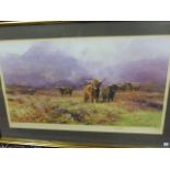 DAVID SHEPHERD. (1931-2017) HIGHLAND CATTLE, A PENCIL SIGNED LIMITED EDITION COLOUR PRINT. 45 x