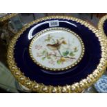 FOUR LATE 19th.C. ENGLISH PORCELAIN TAZZAS PAINTED WITH BLUE TITS, CHAFFINCH AND TWO SONG BIRDS ON