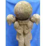 A LARGE ART DECO COMPOSITE STONE STATUE OF CHILDREN SUPPORTING A SPHERE. APPROX. H. 140cms.