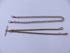 A 9ct GOLD ANTIQUE WATCH CHAIN, THE OVAL CURB LINKS ARE INDIVIDUALLY STAMPED 9.375, AND FITTED TO