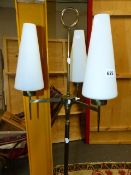 A CIRCA 1960'S CONTINENTAL THREE LIGHT FLOOR LAMP AND SIMILAR SIX LIGHT CHANDELIER.