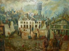 MID 20th.C.ENGLISH SCHOOL. VIEW OF PLYMOUTH, OIL ON BOARD. 69 x 88cms.