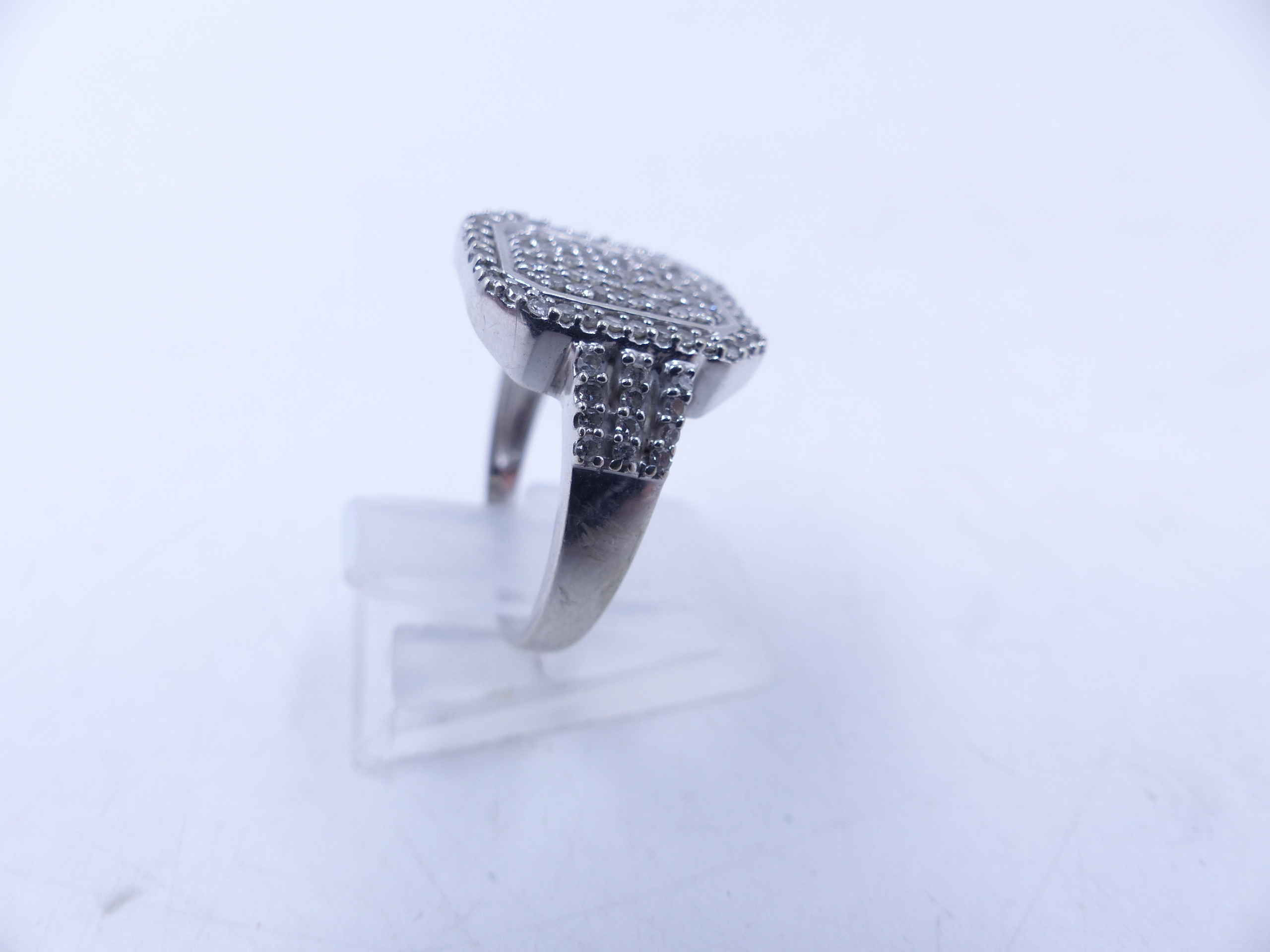 A 9ct WHITE GOLD DIAMOND PAVE SET RING. THE OCTAGONAL HEAD MEASURES 1.5cm X 1.1cm, WEIGHT 4.5grms, - Image 5 of 13