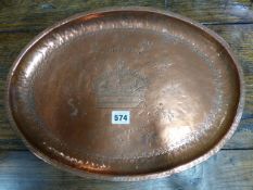 A HAND BEATEN AND ENGRAVED COPPER TRAY WITH ROYAL CROWN AND INSCRIBED RICORDO DEL PRIGIONIERO