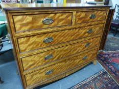 A LARGE 19th.C.SATINBIRCH AND ROSEWOOD BANDED CHEST OF TWO SHORT AND THREE LONG GRADUATED DRAWERS BY