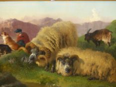 G W HORLOR (1823-1895)HIGHLANDER WITH DOGS AND SHEEP IN A LANDSCAPE, SIGNED AND DATED 1869, OIL ON