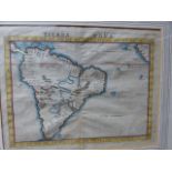 MAP: TWO EARLY ITALIAN HAND COLOURED MAPS, SOUTH AMERICA AND A SPANISH ISLAND, 121 x 27cms