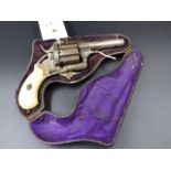 A 19TH C. PINFIRE REVOLVER IN ORIGINAL POCKET CARRYING CASE