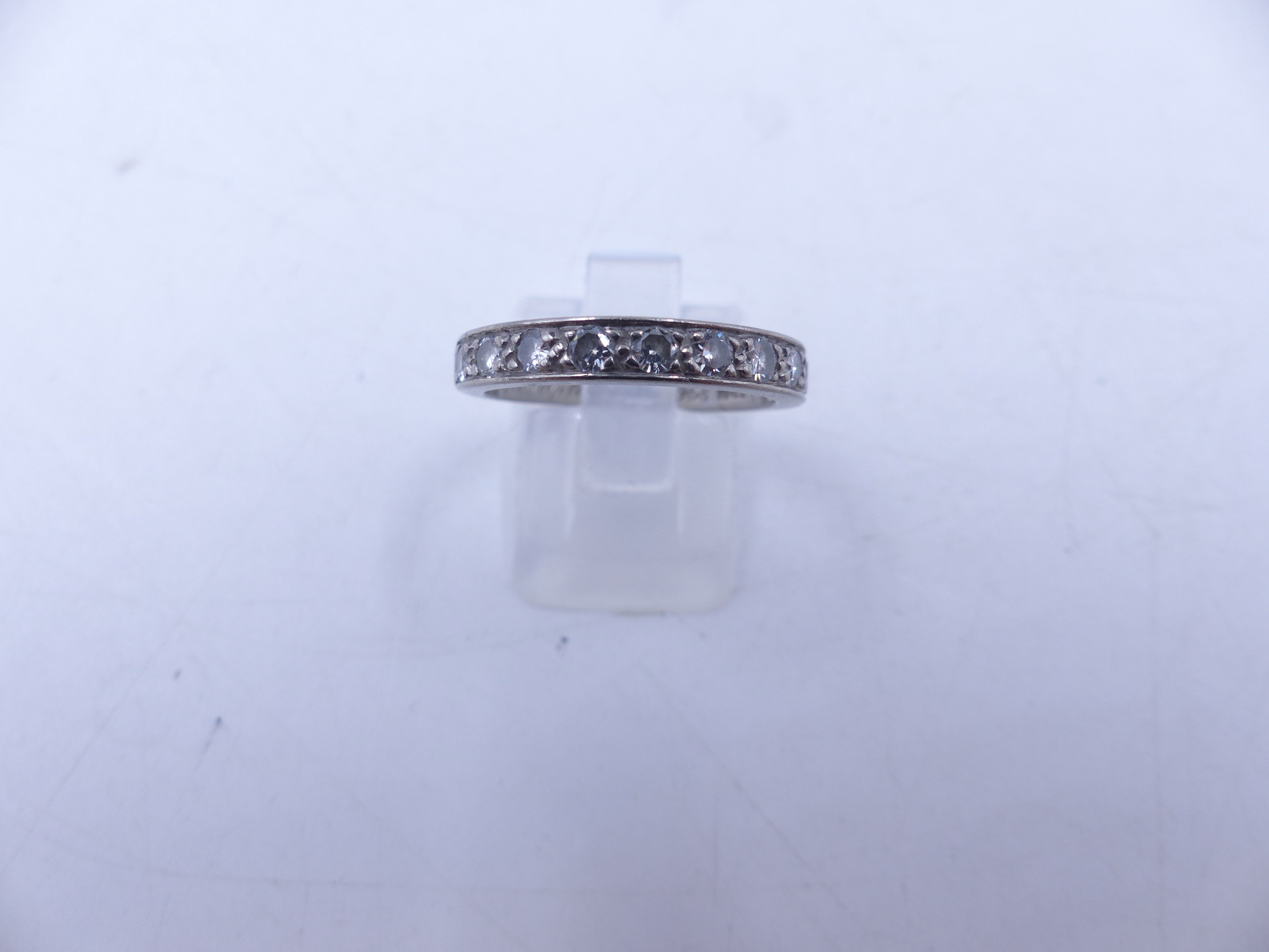 AN 18ct WHITE GOLD DIAMOND HALF ETERNITY RING WITH TEN BRILLIANT CUT PAVE SET DIAMONDS. FINGER - Image 8 of 10