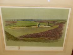 CECIL ALDIN. (1870-1935) WALTON HEATH-OLD COURSE-THE SEVENTEENTH, A SIGNED COLOUR PRINT. 42 x