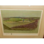 CECIL ALDIN. (1870-1935) WALTON HEATH-OLD COURSE-THE SEVENTEENTH, A SIGNED COLOUR PRINT. 42 x