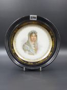 A SEVRES PORCELAIN PLATE HAND PAINTED WITH A PORTRAIT OF QUEEN JOSEPHINE. DIA. 20cms.