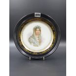 A SEVRES PORCELAIN PLATE HAND PAINTED WITH A PORTRAIT OF QUEEN JOSEPHINE. DIA. 20cms.