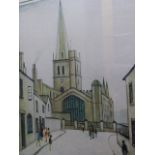 L.S.LOWRY. 1887-1976. BURFORD CHURCH, A PENCIL SIGNED LIMITED EDITION COLOUR PRINT, 265/850.