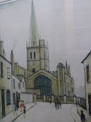 L.S.LOWRY. 1887-1976. BURFORD CHURCH, A PENCIL SIGNED LIMITED EDITION COLOUR PRINT, 265/850.