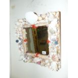 A SMALL SHELL ENCRUSTED WALL MIRROR. 38 x 42cms.