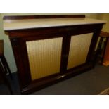 A WM.IV.ROSEWOOD CHIFFONIER SIDE CABINET WITH MARBLE TOP AND PLEATED SILK DOOR PANELS. W.133 x H.