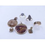 A COLLECTION OF EARLY JEWELLERY TO INCLUDE AN 18ct STAMPED OPAL CLUSTER RING, A 9ct STAMPED