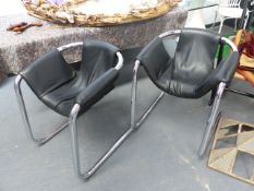 A PAIR OF ARKANA CHROME FRAMED ARMCHAIRS.