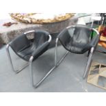 A PAIR OF ARKANA CHROME FRAMED ARMCHAIRS.