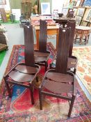 AN UNUSUAL SET OF FOUR BENTWOOD OAK ART DECO STYLE HIGHBACK SIDE CHAIRS.