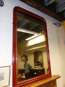 A LARGE VICTORIAN OVERMANTLE MIRROR WITH PAINTED FRAME. W.114 x H.181cms.