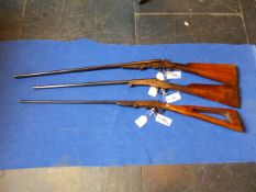 TWO UN-NAMED BELGIAN .410 FOLDING SHOTGUNS A 9MM SHOTGUN ALL REQUIRING RESTORATION, TWO WITH NO SERI