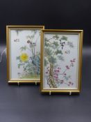 A PAIR OF CHINESE FAMILLE ROSE PLAQUES DECORATED WITH BIRDS AMIDST BLOSSOM, SIGNED WITH SEAL AND