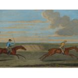 AFTER SYEMOUR. MATCH BETWEEN CONQUEROR AND LOOBY, A HAND COLOURED FOLIO PRINT. 46 x 66.5cms.