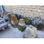 A GROUP OF SEVEN 19th.C.STADDLE STONES WITH TOPS.