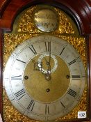 AN 18th.C.MAHOGANY LONGCASE CLOCK WITH ARCHED BRASS DIAL, SILVERED CHAPTER RING AND NAMED ISAAC