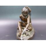 A LATE 19th.C.GRAND TOUR BRONZE FIGURE OF A MEDITERRANEAN FISHER BOY WITH TURTLE SEATED ON NETS,