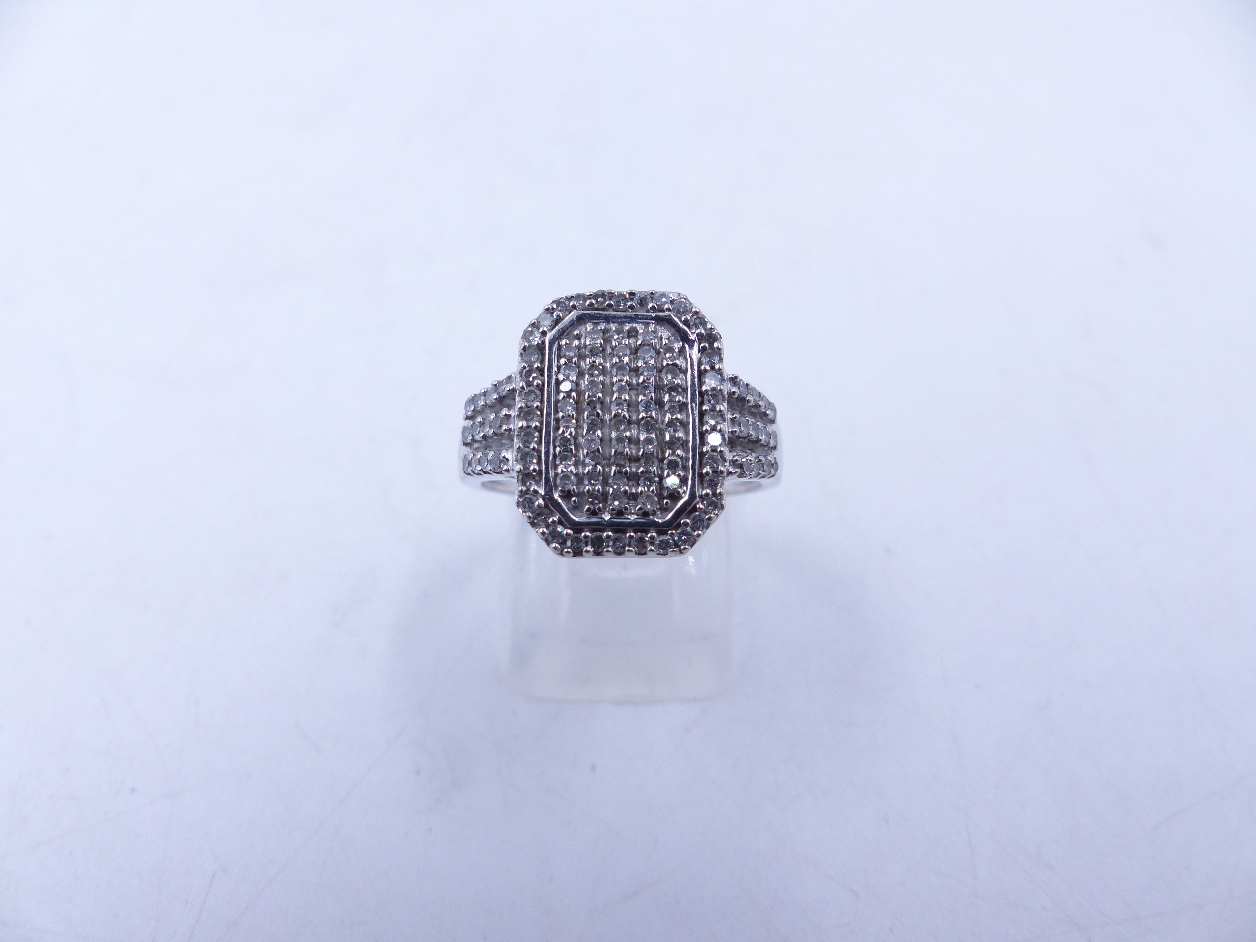 A 9ct WHITE GOLD DIAMOND PAVE SET RING. THE OCTAGONAL HEAD MEASURES 1.5cm X 1.1cm, WEIGHT 4.5grms, - Image 2 of 13