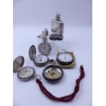 A SELECTION OF SILVER POCKET WATCHES, A PAIR CASE, VESTA CASES, SOVEREIGN HOLDER ETC ALL COMPLETE