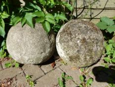 A PAIR OF 19th.C.STONE BALL FINIALS.