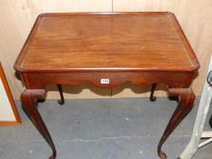 A 19th.C.MAHOGANY SILVER TABLE ON SLENDER CABRIOLE LEGS. W.72cms.