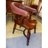 A GOOD QUALITY 19th.C.MAHOGANY HORSE SHOE BACK DESK CHAIR.