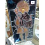 A 19th.C.LEAD GLAZED STAINED GLASS PANEL DEPICTING A SAINT WITH ORB AND SCEPTRE.