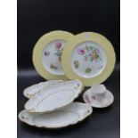 A SMALL GROUP OF CABINET PIECES TO INCLUDE A PAIR OF COALPORT ROSE DECORATED PLATES, A CONTINENTAL