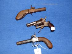 A 19th.C.POCKET REVOLVER TOGETHER WITH OCTAGONAL BARREL PERCUSSION POCKETS PISTOLS.