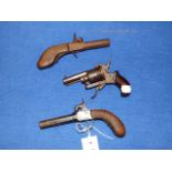 A 19th.C.POCKET REVOLVER TOGETHER WITH OCTAGONAL BARREL PERCUSSION POCKETS PISTOLS.