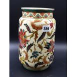 A ZOLNAY PECS EASTERN STYLE CYLINDRICAL VASE. H. 24cms.