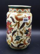 A ZOLNAY PECS EASTERN STYLE CYLINDRICAL VASE. H. 24cms.