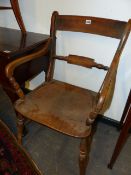 A 19th.C.BEECH AND ELM OXFORD ARMCHAIR BY HAZEL OF OXFORD.