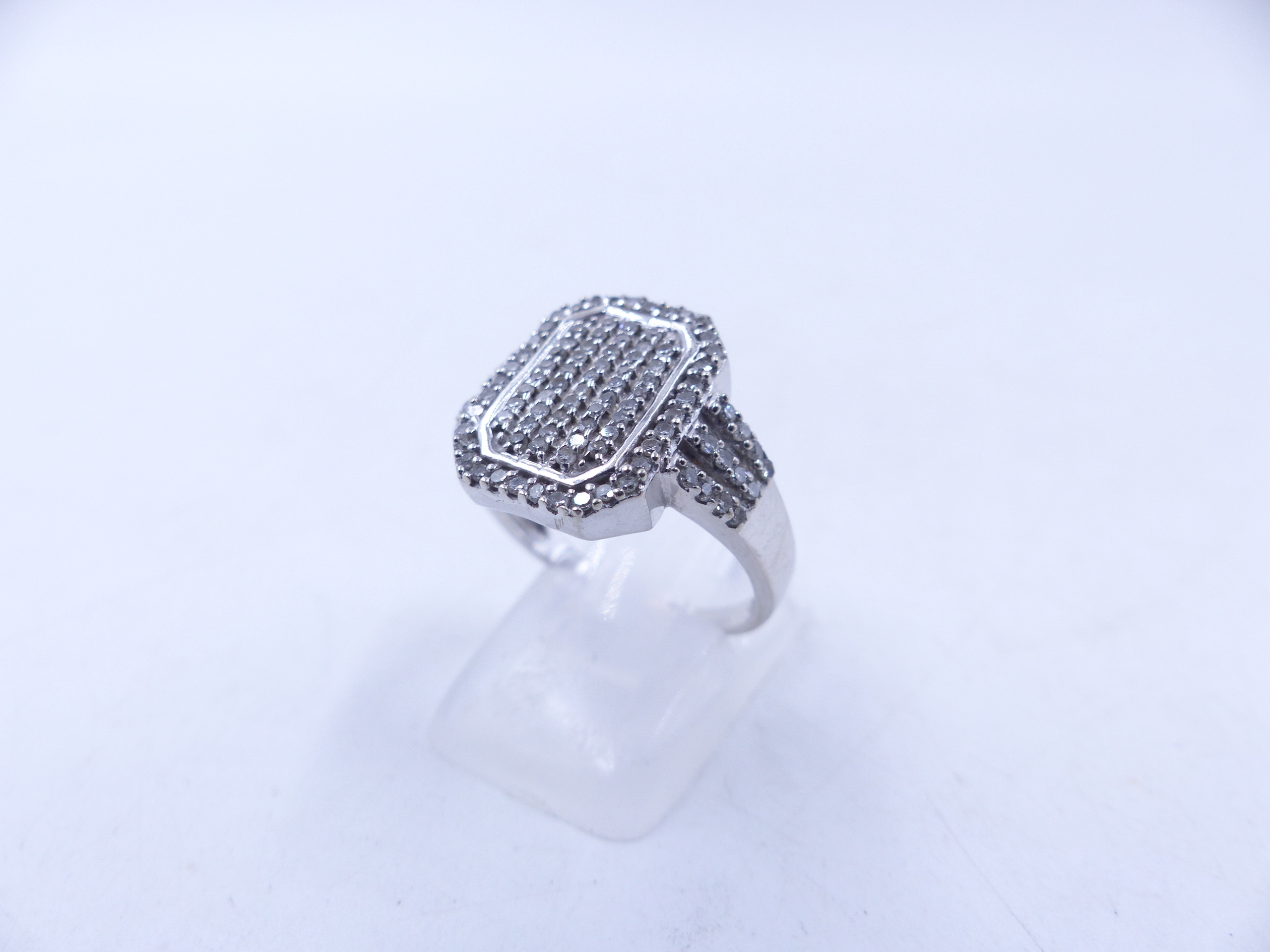 A 9ct WHITE GOLD DIAMOND PAVE SET RING. THE OCTAGONAL HEAD MEASURES 1.5cm X 1.1cm, WEIGHT 4.5grms, - Image 7 of 13